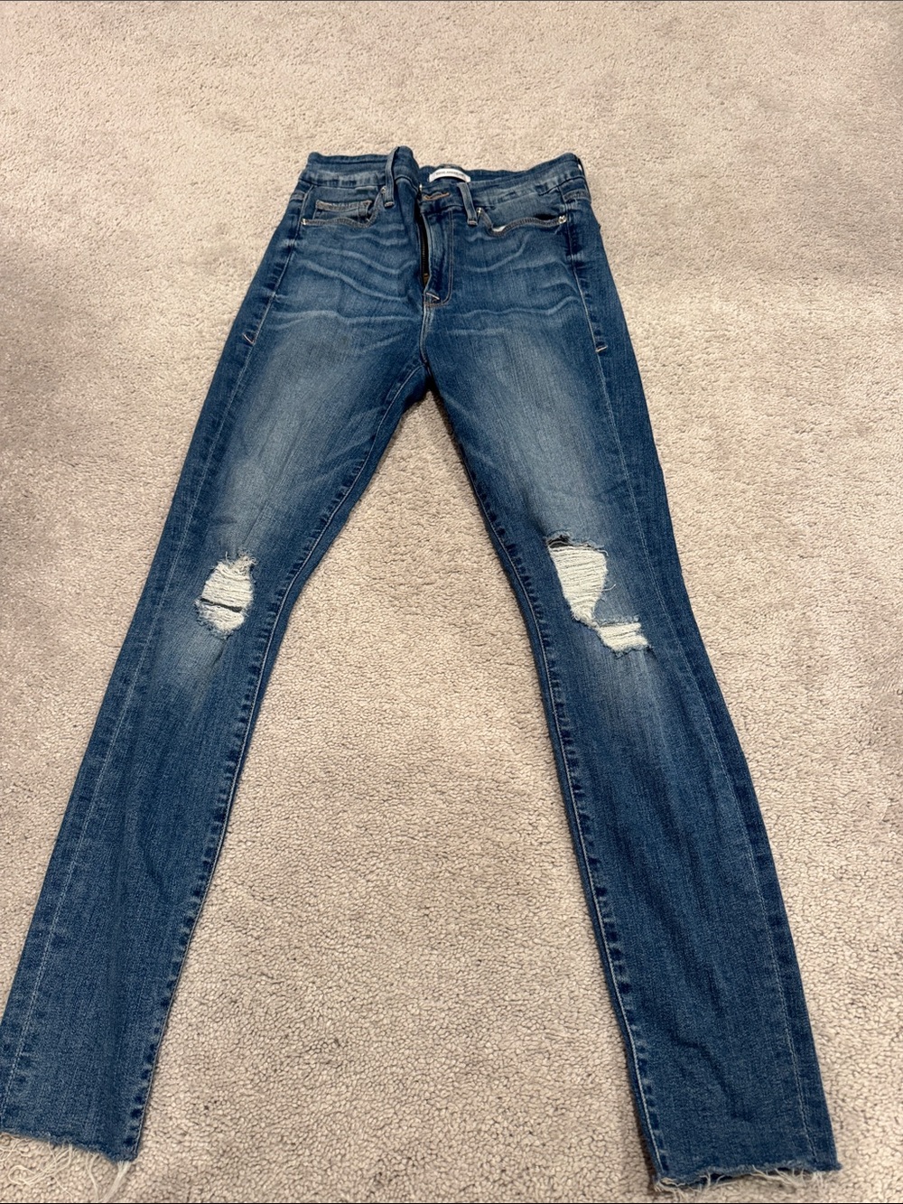 Good American Dark Blue Distressed Skinny Jeans